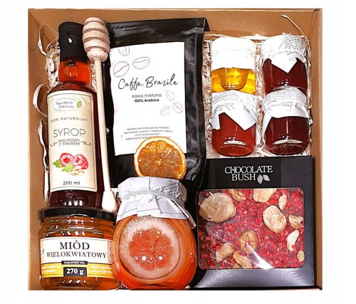  BASKET BOX GIFT SET GIFT CHOCOLATE TEA HONEY SYRUP