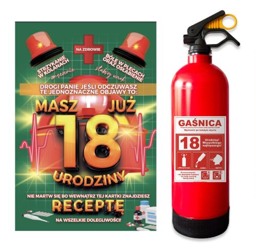  FIRE EXTINGUISHER AND BIRTHDAY CARD WITH PRESCRIPTION BOY'S 18TH BIRTHDAY VODKA BOTTLE