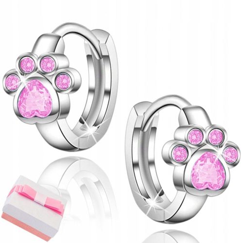  925 SILVER EARRINGS FOR GIRL CHILDREN'S HOOPS PAW PINK SILVER