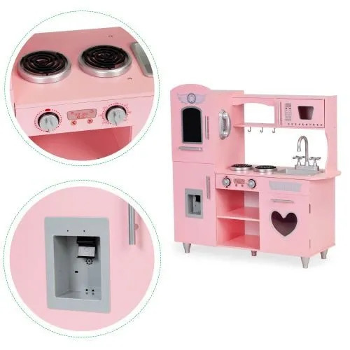  LARGE WOODEN CHILDREN'S KITCHEN ECOTOYS WITH SOUND EFFECTS, PINK