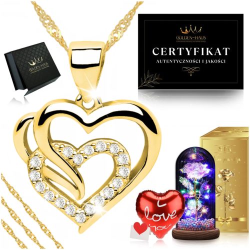  GOLD CHAIN HEART + ROSE GIFT FOR GIRL MOTHER WIFE MOTHER-IN-LAW