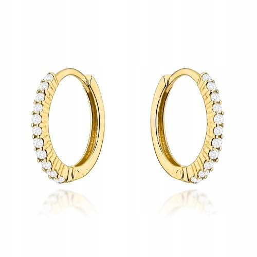  585 GOLD EARRINGS HOOPS SET WITH ZIRCONS KREOL M.JOPEK