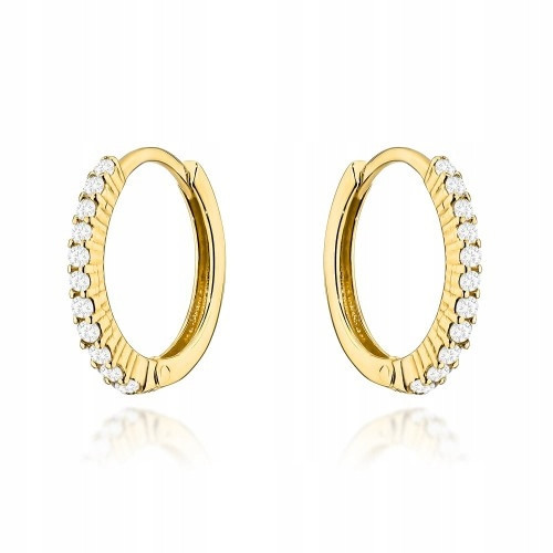  585 GOLD EARRINGS HOOPS SET WITH ZIRCONS KREOL M.JOPEK