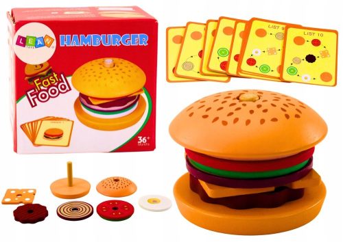  WOODEN HAMBURGER 8 EL. RECIPE CARDS 10 PCS. LEAN TOYS