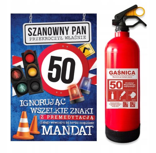  FIRE EXTINGUISHER SET AND GREETINGS CARD 50th BIRTHDAY TICKET FOR HIM BROTHER