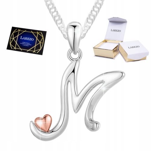  Silver Necklace Letter with Heart Big Letter Initial M Heart SILVER 925