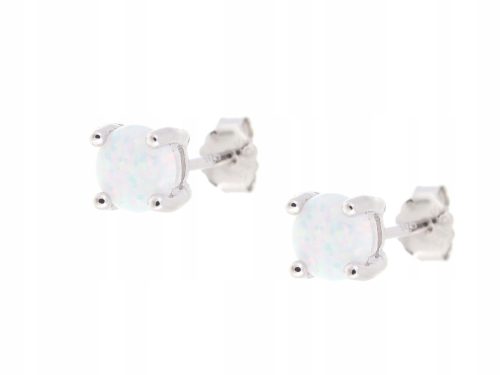  BEAUTIFUL RHODIUM-PLATED SILVER EARRINGS WITH OPAL 5MM