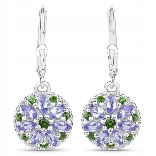  SILVER EARRINGS NATURAL TANZANITE DIOPSIDE