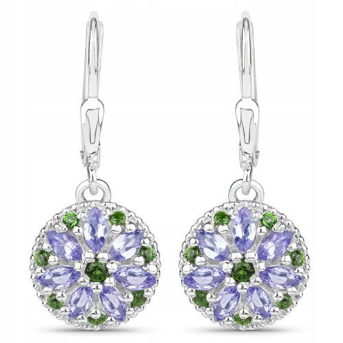  SILVER EARRINGS NATURAL TANZANITE DIOPSIDE