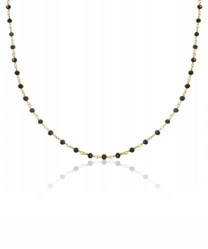  Black onyx bead necklace, 925 sterling silver chain, 14k gold plated