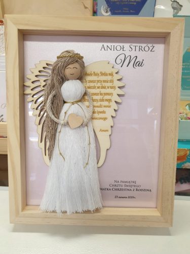  Guardian Angel Macrame in a Frame Prayer Angel of God in Remembrance of a Child's Baptism