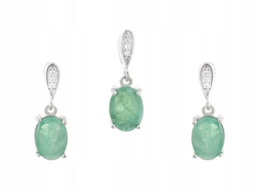  RHODIUM-PLATED SILVER SET EMERALD NATURAL GIFT