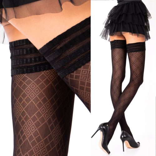  Fenome Silicone Self-supporting Stockings Patterned Small Diamonds Black