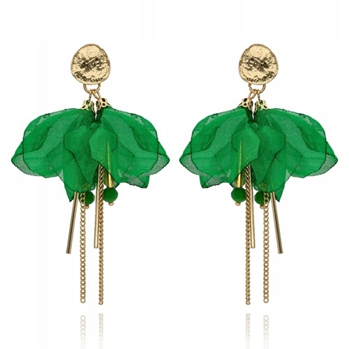  Silk earrings green flowers with chains studs Fabric earrings