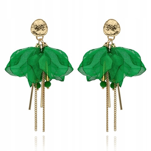  Silk earrings green flowers with chains studs Fabric earrings