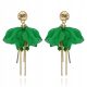  Silk earrings green flowers with chains studs Fabric earrings