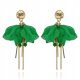  Silk earrings green flowers with chains studs Fabric earrings