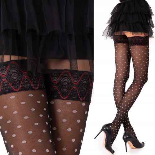  Fenome Silicone Patterned Stay-up Stockings WHITE POTATOES Black