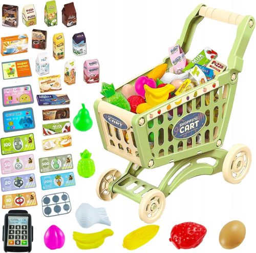  EDUCATIONAL TOY FOR CHILDREN MONTESSORI SHOPPING SET TROLLEY FRUIT GIFT