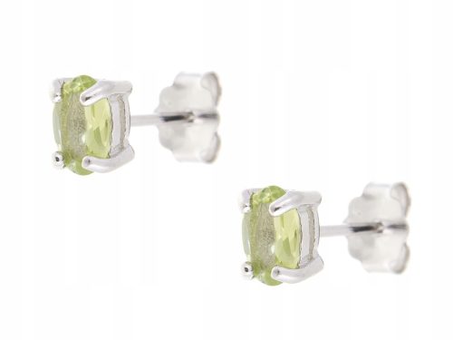  SILVER PERIDOT EARRINGS NATURAL 6x4 RHODIUM PLATED GIFT