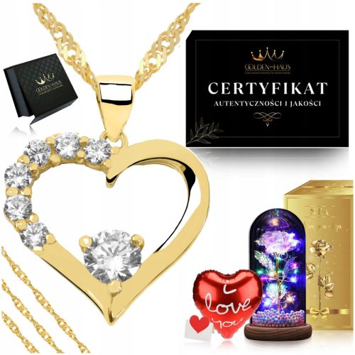  GOLD HEART NECKLACE + ZIRCONS ETERNAL ROSE LED / GIFT FOR MOM, AUNT