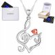  Silver Necklace Treble Clef Heart with Rose Note Music Notes SILVER 925