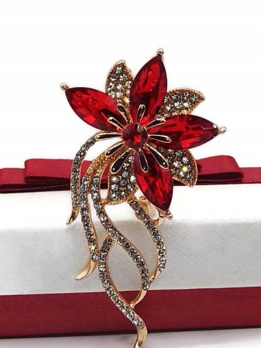  LUX BROOCH PENDANT GOLDEN FLOWER RED + GIFT BOX