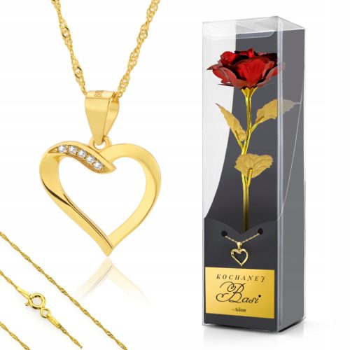  Necklace Golden Heart and Eternal Rose Gift for Her Birthday 18-99