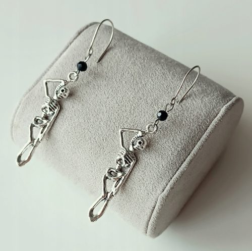  LONG SKELETON EARRINGS HANGED MAN CRYSTAL BEAGLE SILVER 925