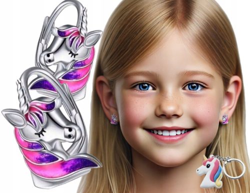  Cute 925 silver unicorn earrings for kids, English clasp