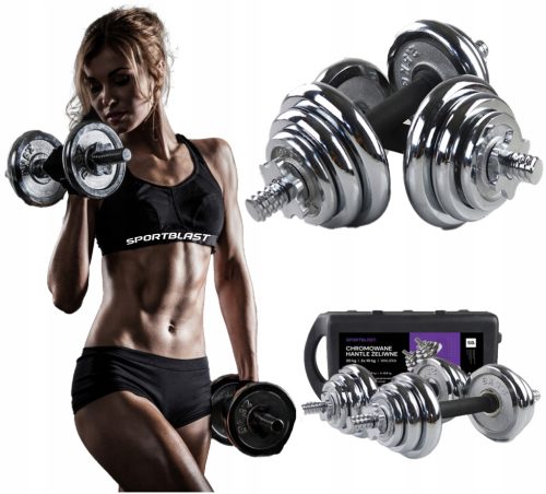  Cast iron dumbbells 2x10kg SUITCASE adjustable chrome plated set of plates bars