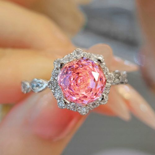  Rose Lady Ring, S925 Silver, Pink, Adjustable