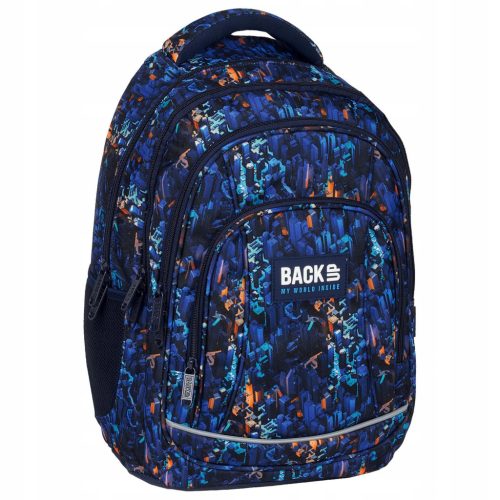BackUP Youth School Backpack - 4 Compartments, City Lights Navy Design