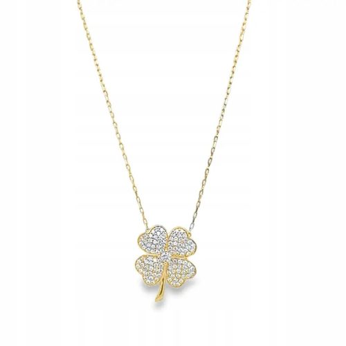  Gold necklace with a large clover with cubic zirconias 585 14k