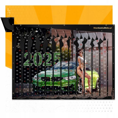  Calendar 2025 Woman with Car | Moneybox for Coins 5 PLN with Auto-payout