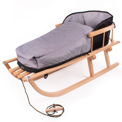  WOODEN SLED WITH BACKREST + SLEEPING BAG, MATTRESS, SOLID STRING