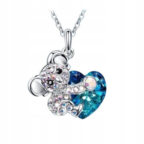  Silver Necklace Koala Bear Teddy Bear Heart Zircons