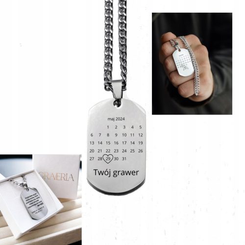  Engraved Dog Tag Gift Box with Calendar Necklace