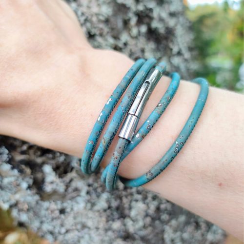  Vegan Bracelet Natural Cork Turquoise with Vege Vege Pattern
