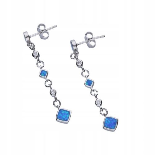  LONG EARRINGS 4 cm RHODIUM PLATED SILVER 925 BLUE OPAL ZIRCONIA STUD