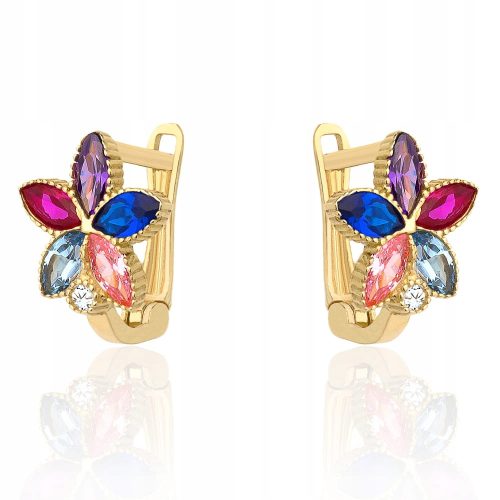  585 gold earrings flowers with colored stones