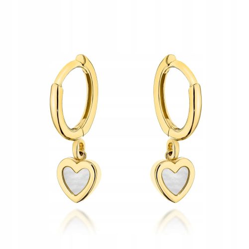  585 gold earrings, circle with hanging heart