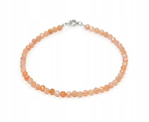  Bracelet natural SUNSTONE faceted balls 3mm silver