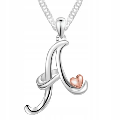  Silver Necklace Pink Heart with Letter Eternal Love Letter A SILVER 925