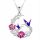  Necklace Hummingbird Crescent Birds Colorful Flowers Pink Flower SILVER 925