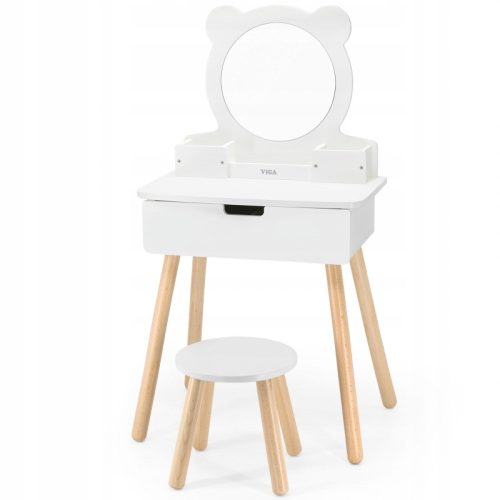  VIGA Large Wooden Dressing Table White with Mirror and Chair