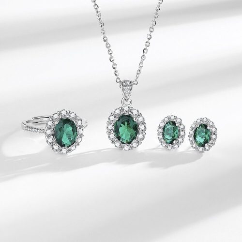  3-Piece Women's Accessories Set, S925 Silver, 5A Cubic Zirconia, Green