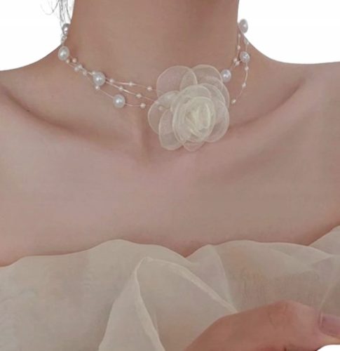  Beautiful choker rose cream ecru rose flower necklace pearls romantic