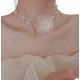  Beautiful choker rose cream ecru rose flower necklace pearls romantic