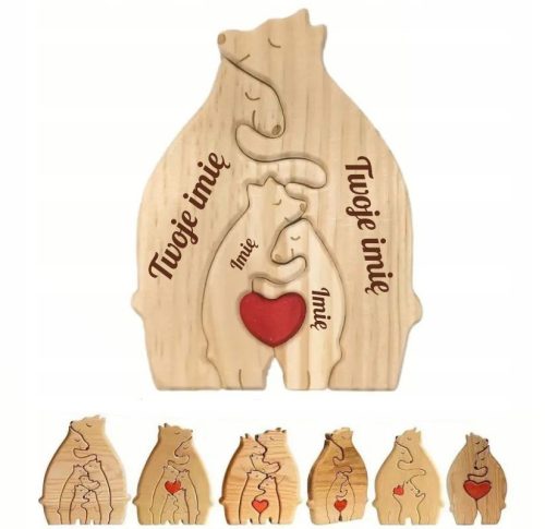  Wooden bear figurines ENGRAVED puzzle family theme READY FOR A GIFT